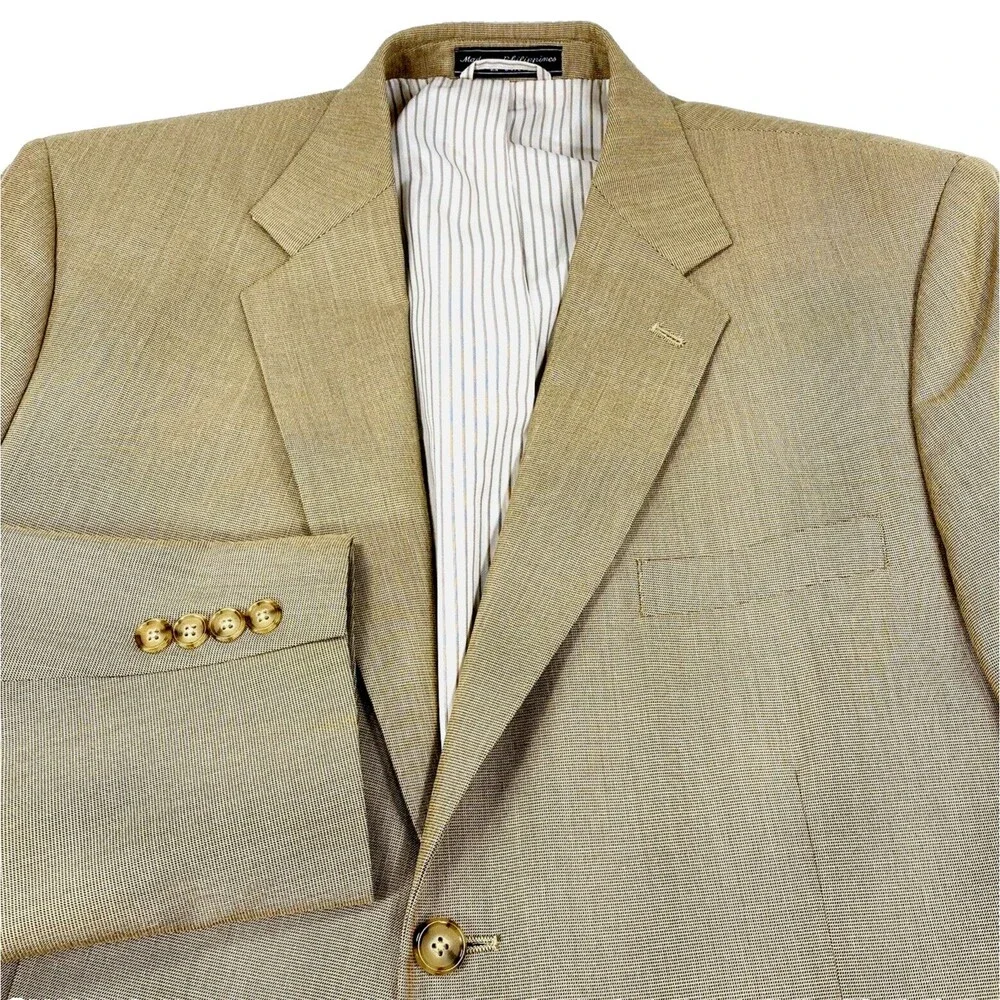 Saddlebred Sports Coat Nailhead Microcheck Beige Brown 44 Stanford Career Preppy